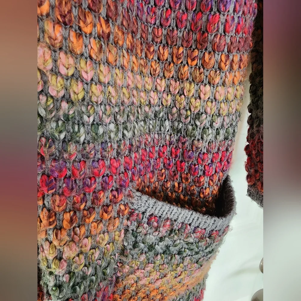 Christopher & Banks  Orange Gray Chunky Knit Long Open Front Cardigan SZ Med - Picture 3 of 7